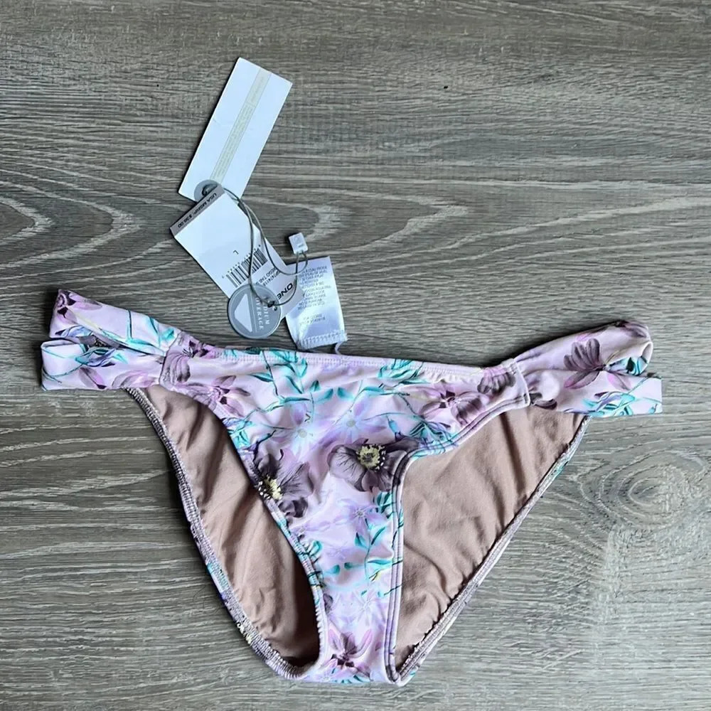 NEW O'Neill Pink Multi Diego Floral-Print Side-Knot Cheeky Bikini Bottom